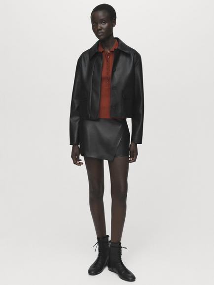 Mango Candy Faux Leather Mini Skirt, Black - view 2, Black