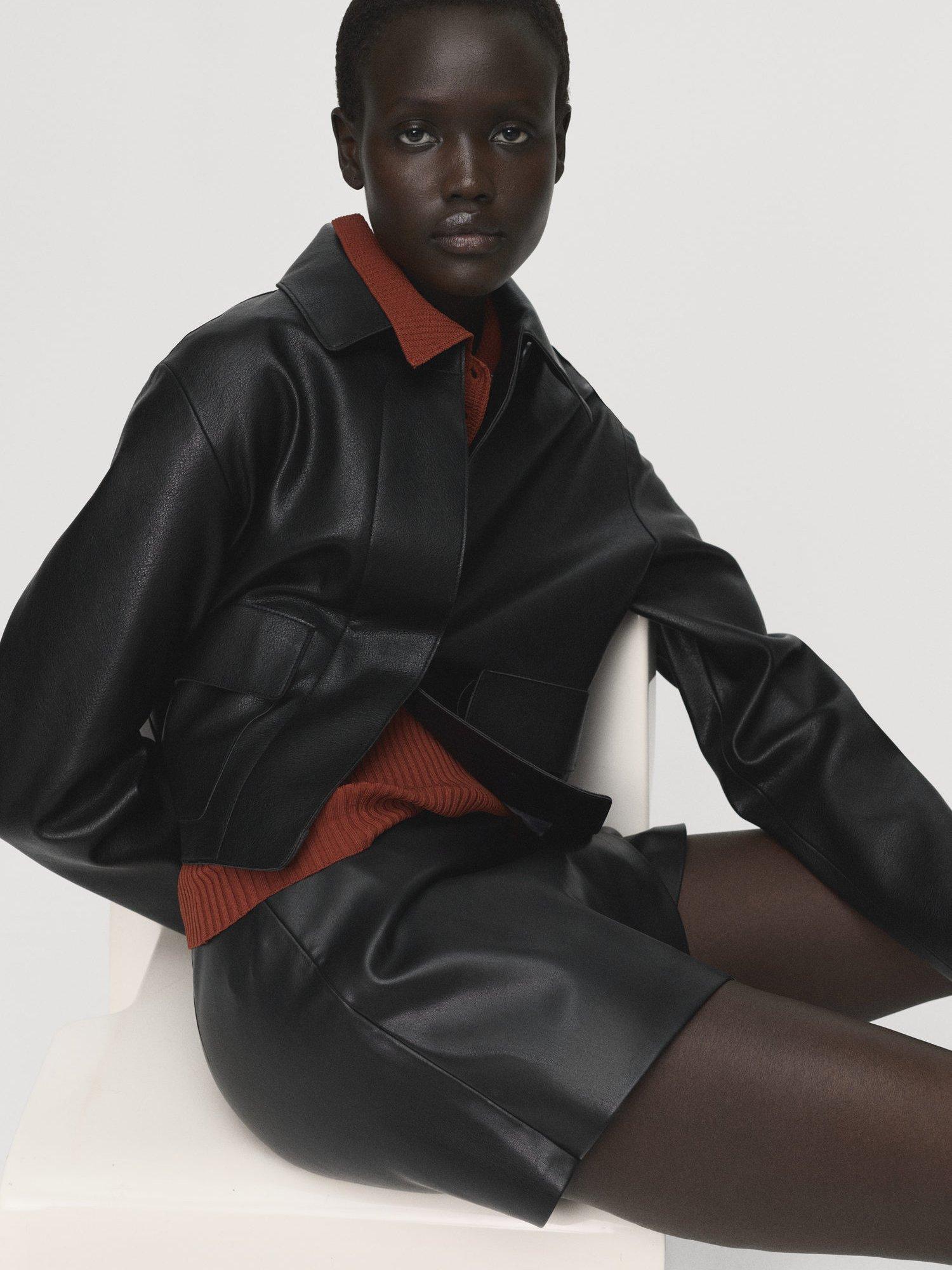 Product image 6 of 7, which shows Mango Candy Faux Leather Mini Skirt, Black, 10