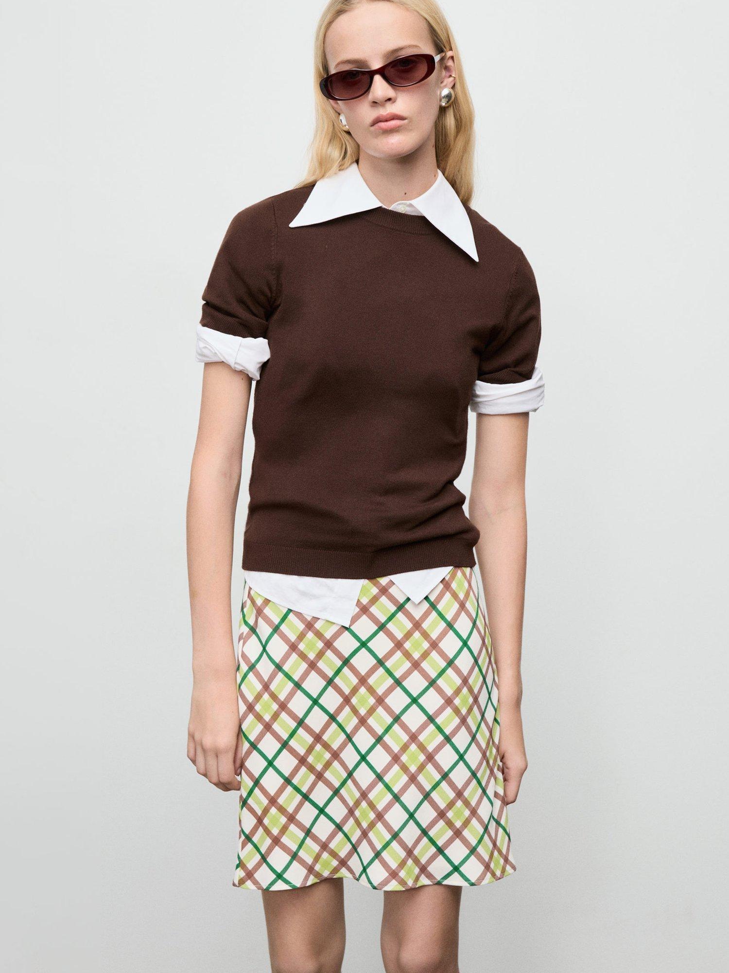 Product image 1 of 8, which shows Mango Diamond Check Mini Skirt, Natural White, L