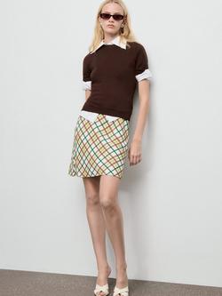Mango Diamond Check Mini Skirt, Natural White - view 2, Natural White