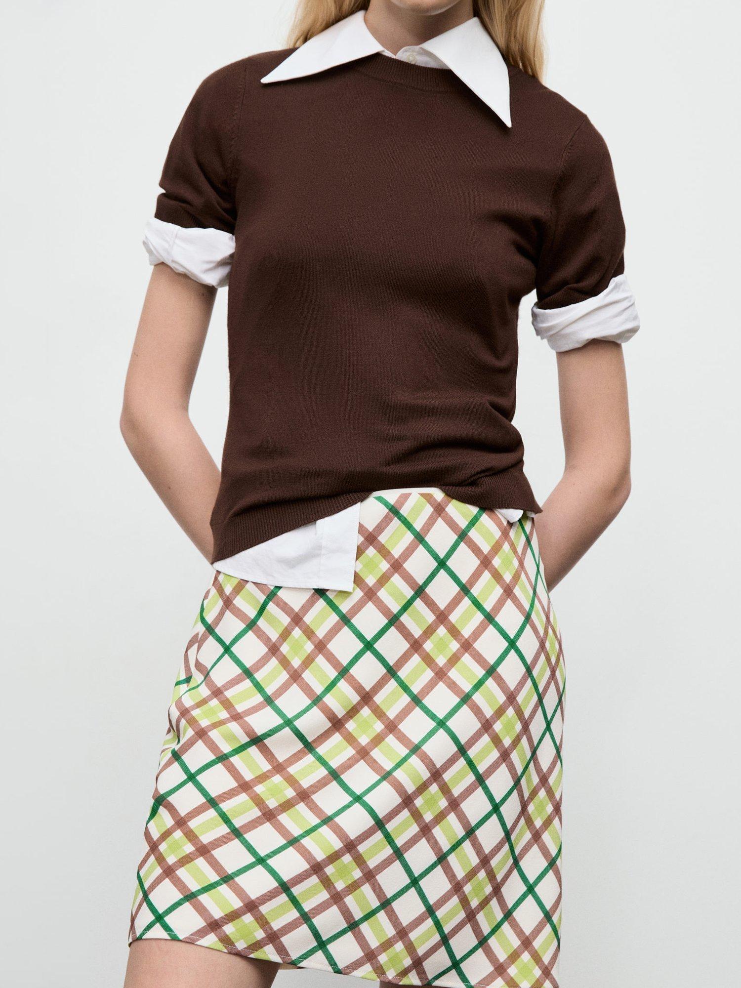 Product image 6 of 8, which shows Mango Diamond Check Mini Skirt, Natural White, L