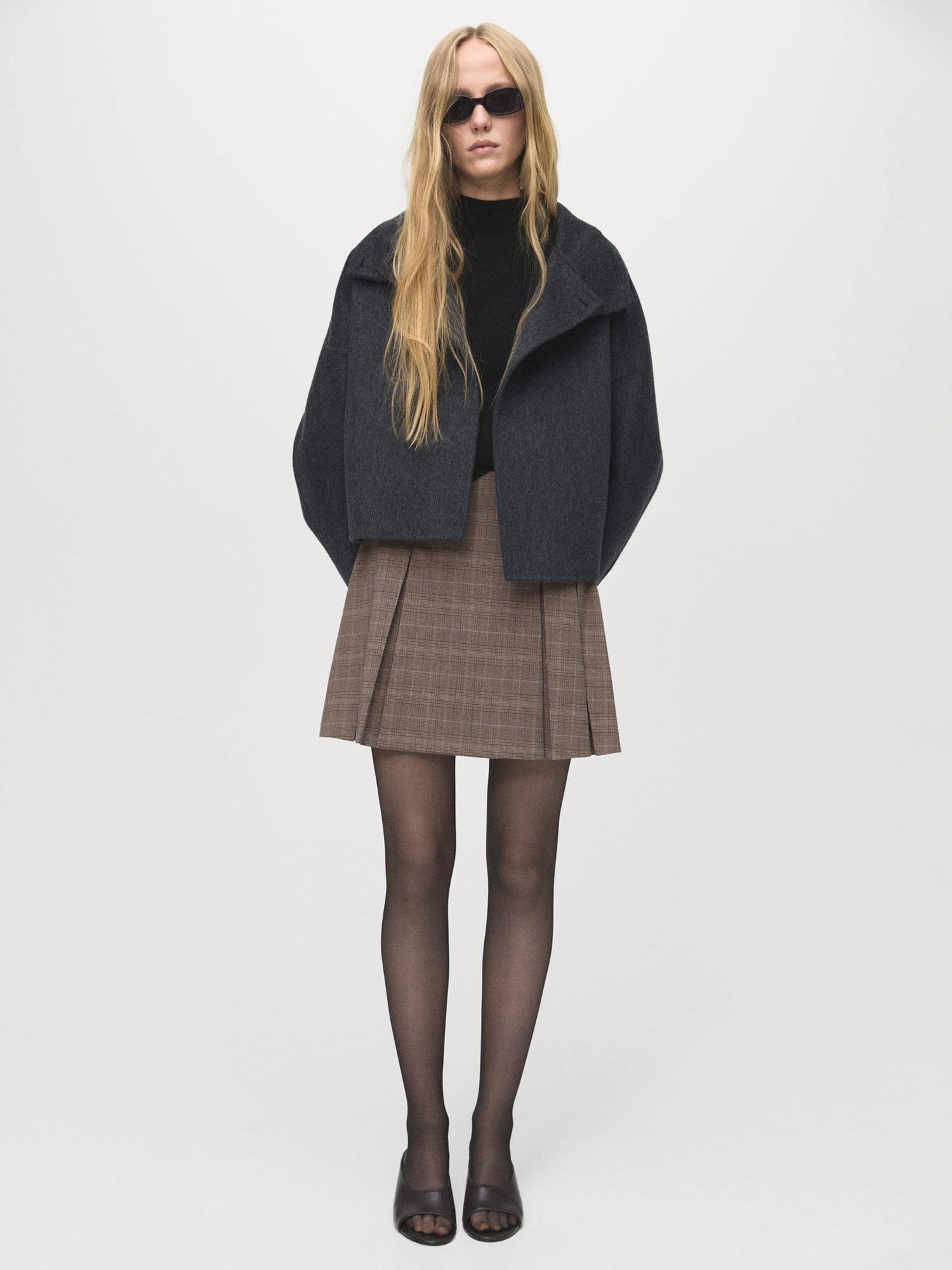 Product image 1 of 8, which shows Mango Grunge Pleated Mini Skirt, Medium Brown, 10