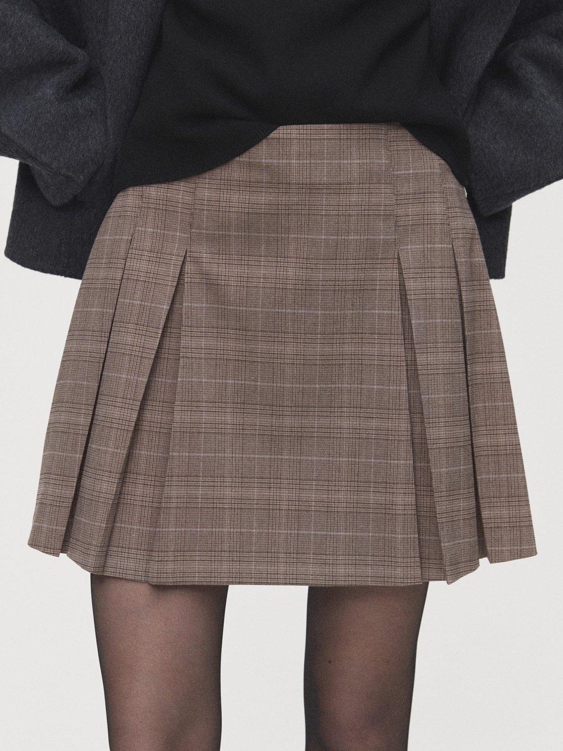 Product image 6 of 8, which shows Mango Grunge Pleated Mini Skirt, Medium Brown, 10