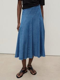 Mango Ziga Denim Midi Skirt, Mid Blue, Mid Blue
