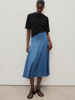 Mango Ziga Denim Midi Skirt, Mid Blue - view 2, Mid Blue