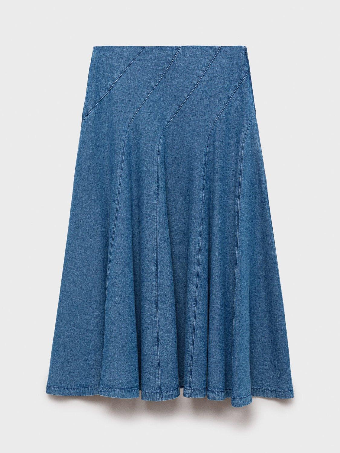 Product image 3 of 6, which shows Mango Ziga Denim Midi Skirt, Mid Blue, M