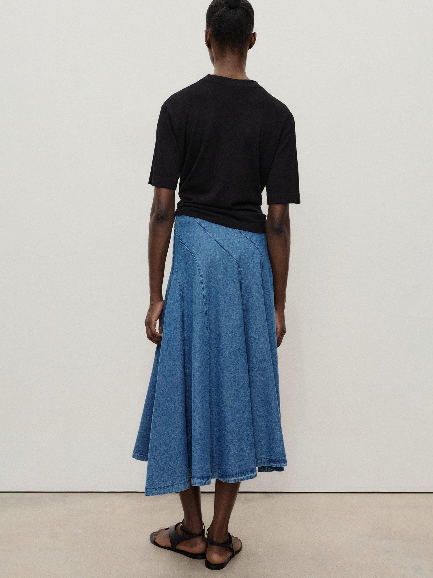 Product image 4 of 6, which shows Mango Ziga Denim Midi Skirt, Mid Blue, M