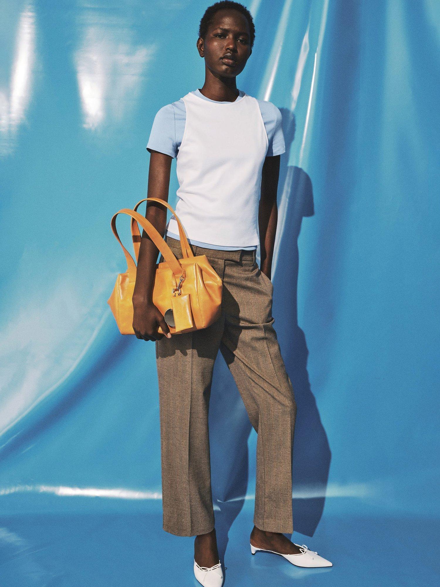 Product image 2 of 7, which shows Mango Coren Cotton Short Sleeve Round Neck T-Shirt, Pastel Blue, L