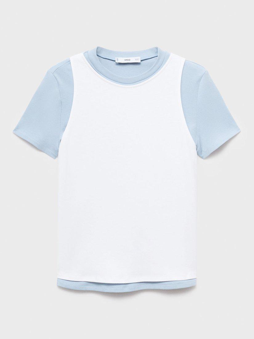 Product image 3 of 7, which shows Mango Coren Cotton Short Sleeve Round Neck T-Shirt, Pastel Blue, L
