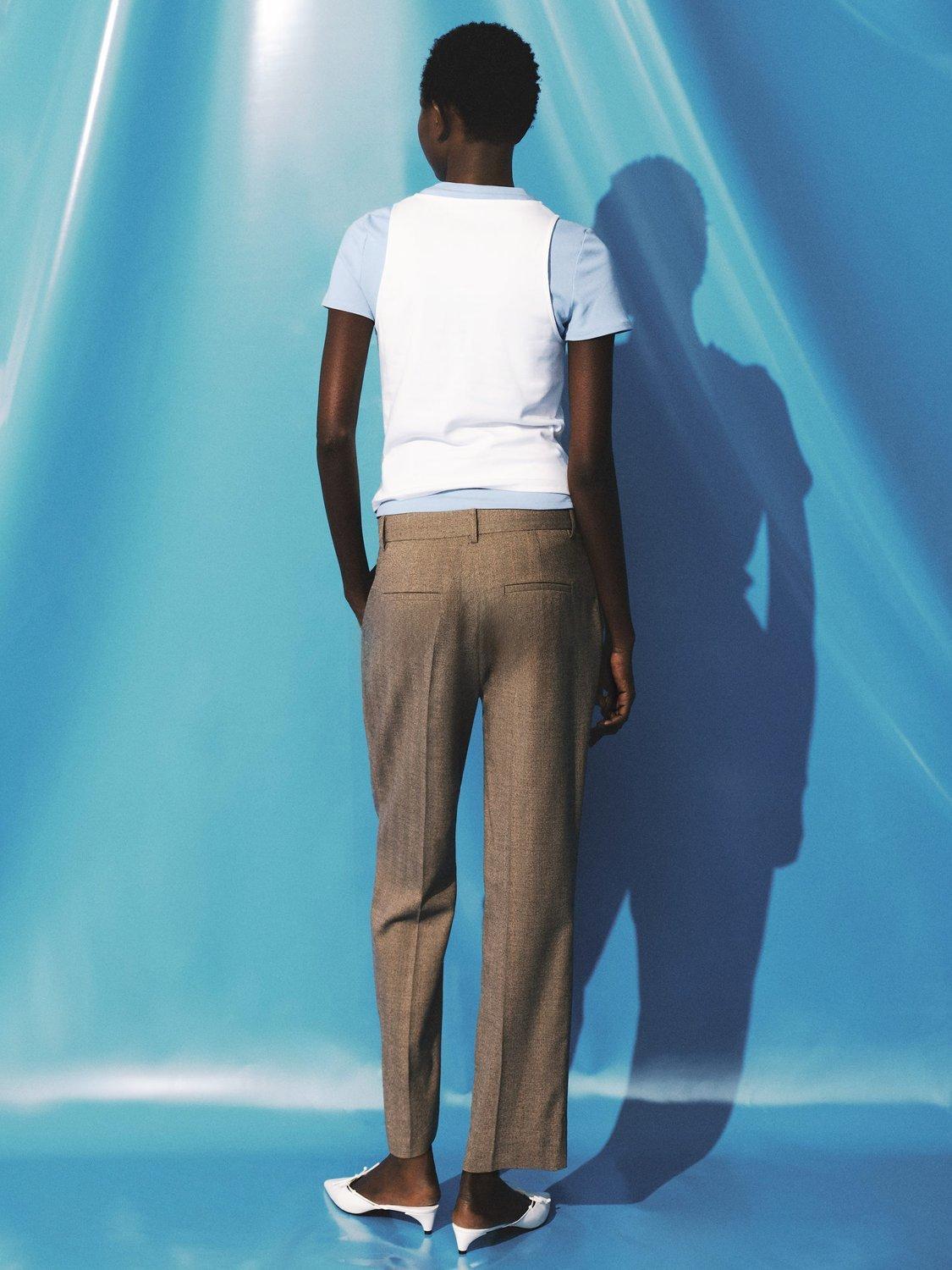 Product image 4 of 7, which shows Mango Coren Cotton Short Sleeve Round Neck T-Shirt, Pastel Blue, L