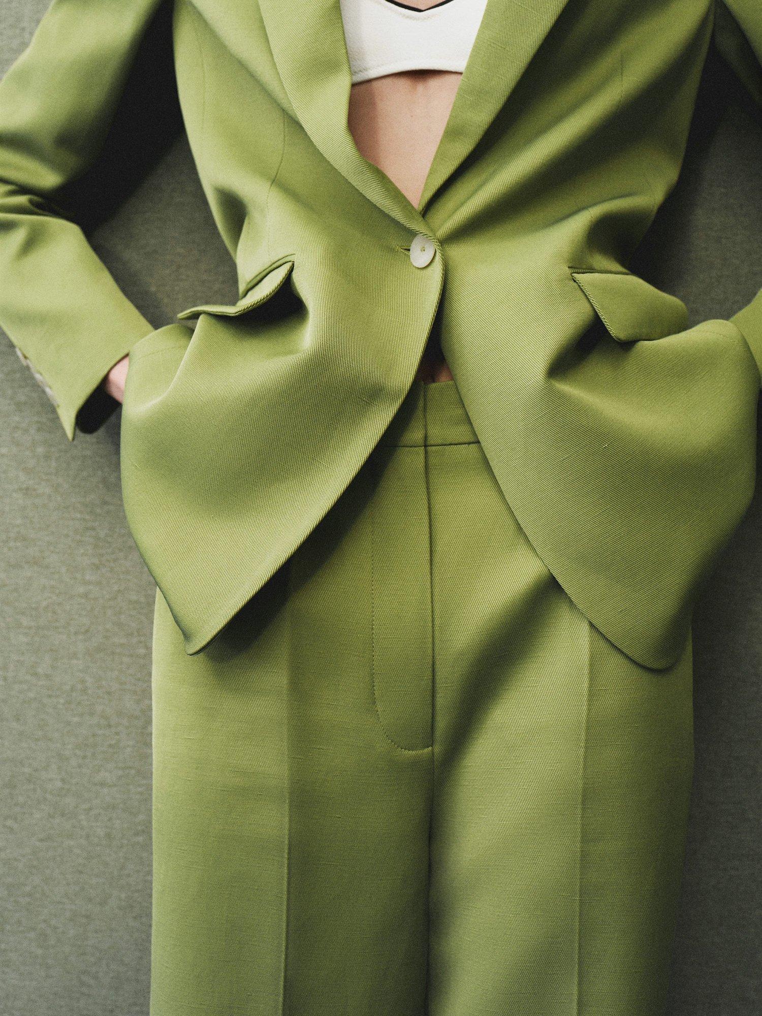 Product image 2 of 7, which shows Mango Apple Straight Tailored Trousers, Bright Green, 10