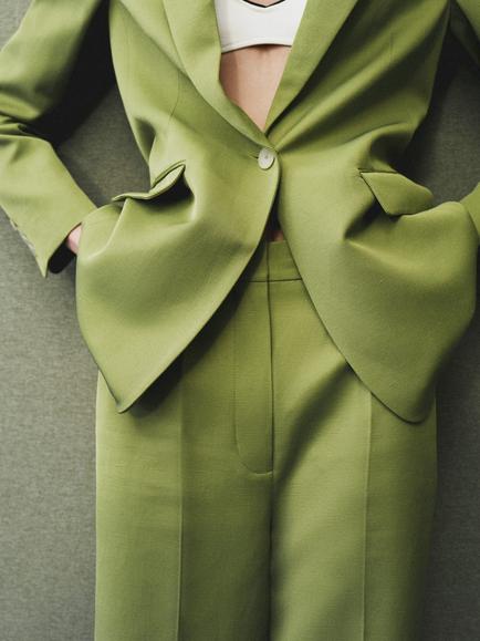 Mango Apple Straight Tailored Trousers, Bright Green - view 2, Bright Green