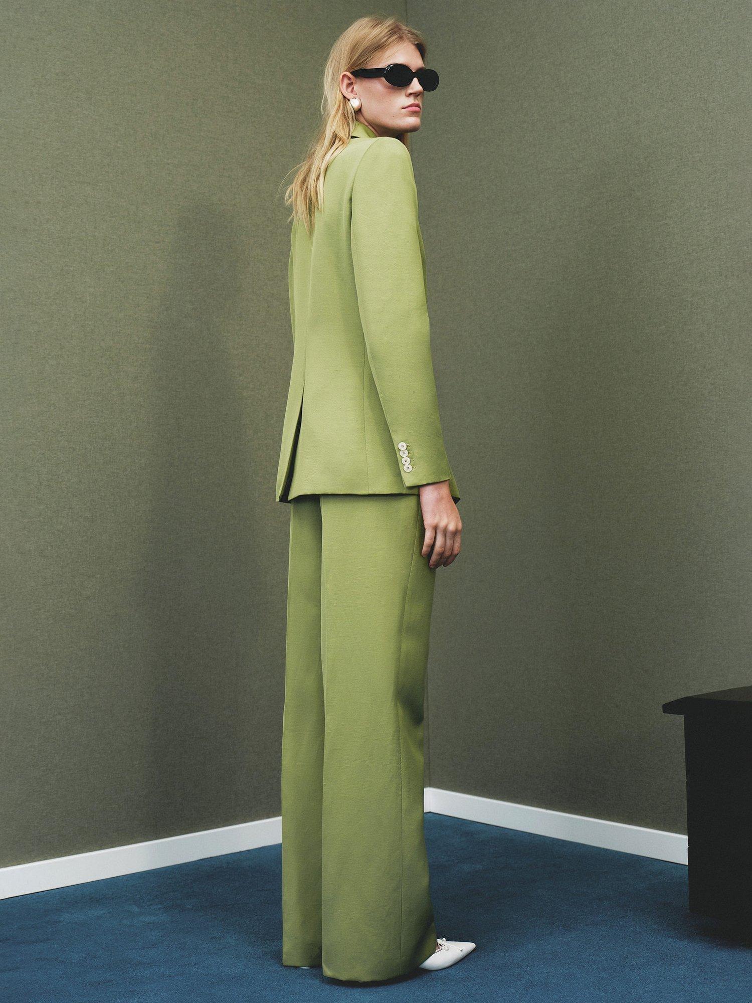Product image 4 of 7, which shows Mango Apple Straight Tailored Trousers, Bright Green, 10