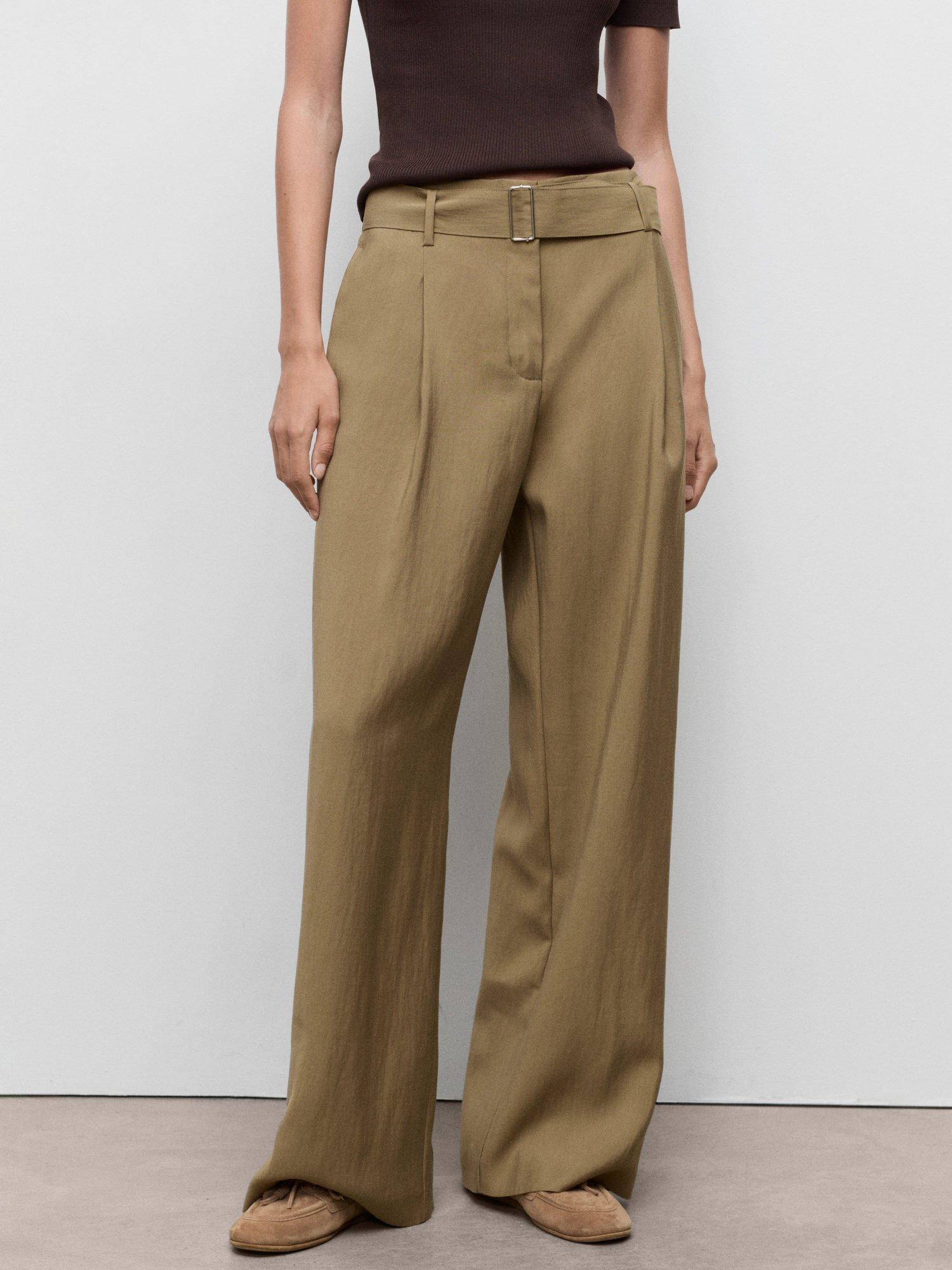 Product image 1 of 4, which shows Mango Lirica Paperbag Waist Tailored Trousers, Olive Green, 6