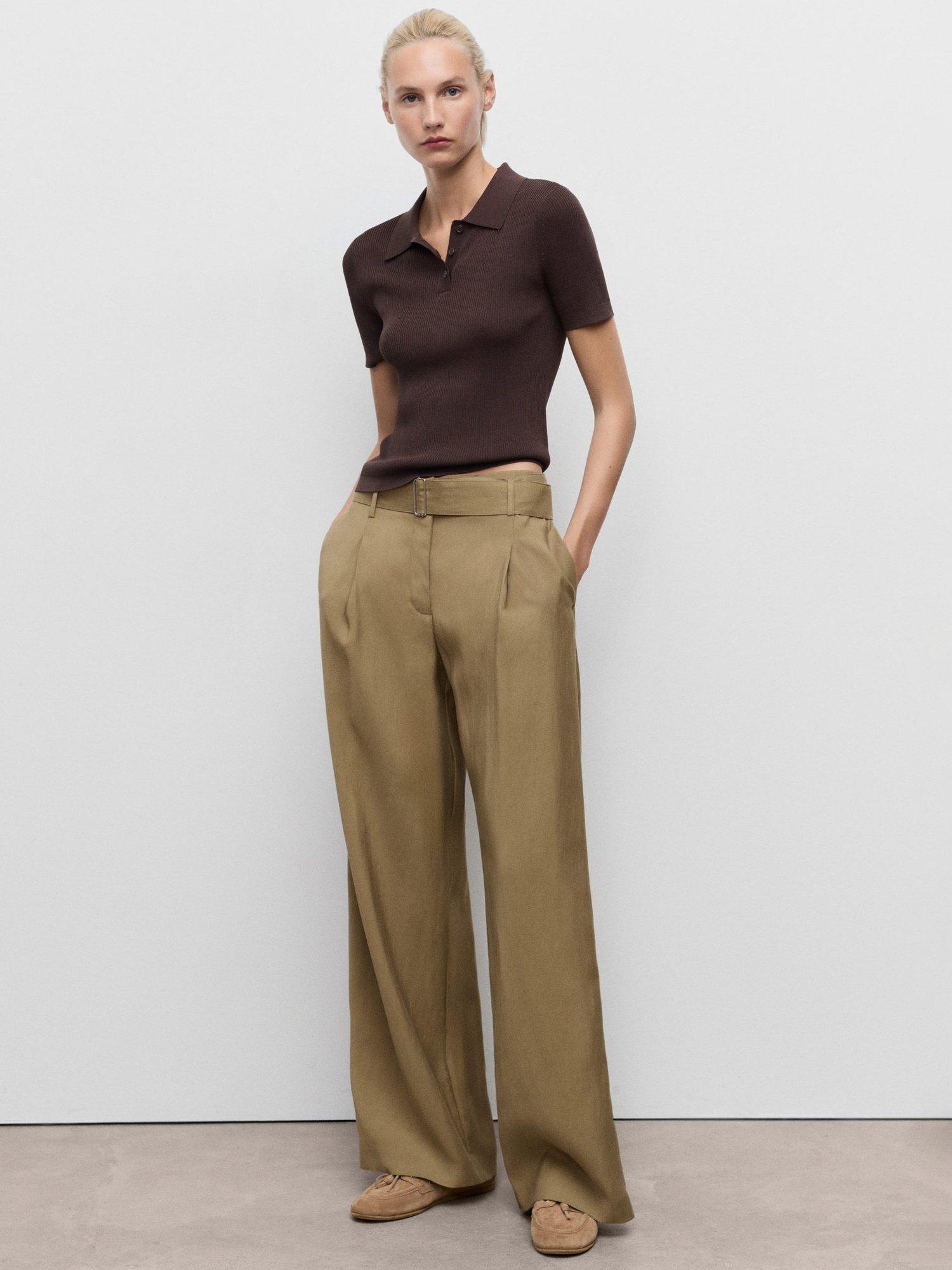 Product image 2 of 4, which shows Mango Lirica Paperbag Waist Tailored Trousers, Olive Green, 6