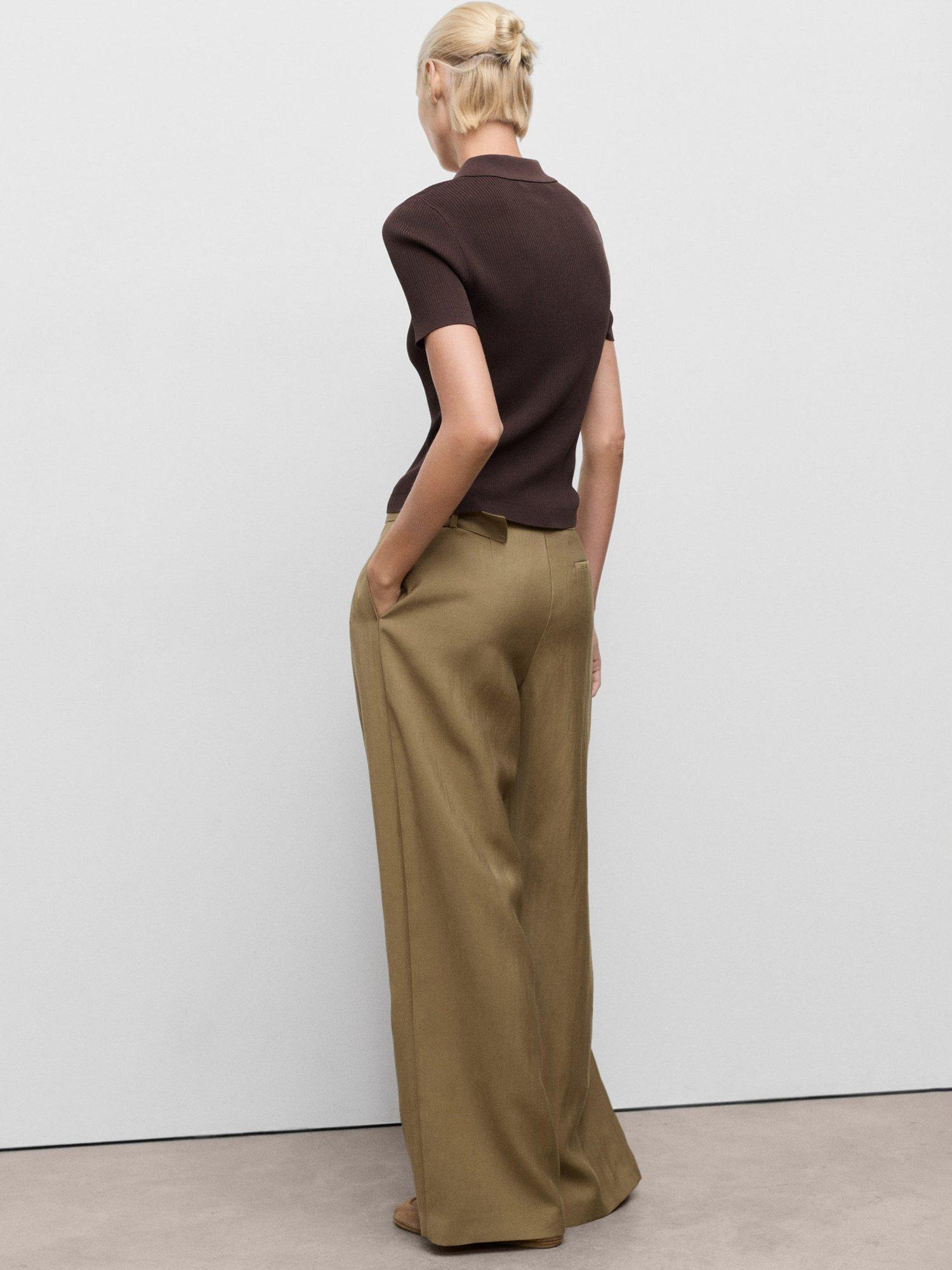 Product image 3 of 4, which shows Mango Lirica Paperbag Waist Tailored Trousers, Olive Green, 6