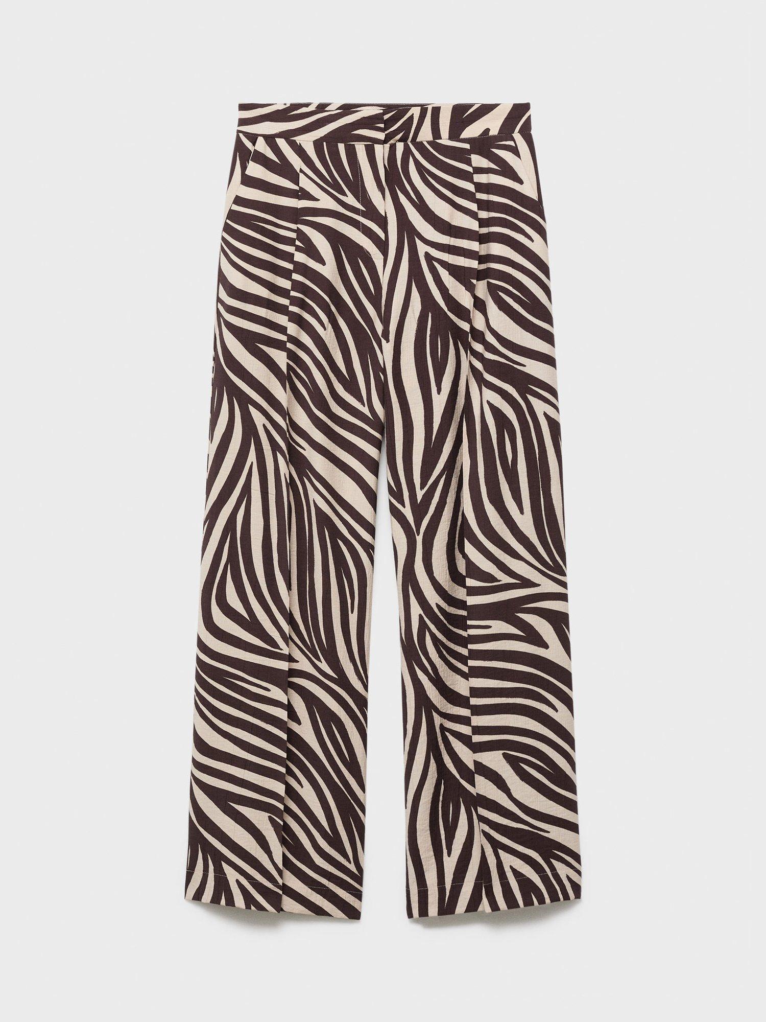 Product image 3 of 8, which shows Mango Nikita Zebra Print Trousers, Black/Brown, 10
