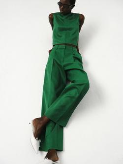 Mango Otero Satin Finish Trousers, Bright Green, Bright Green
