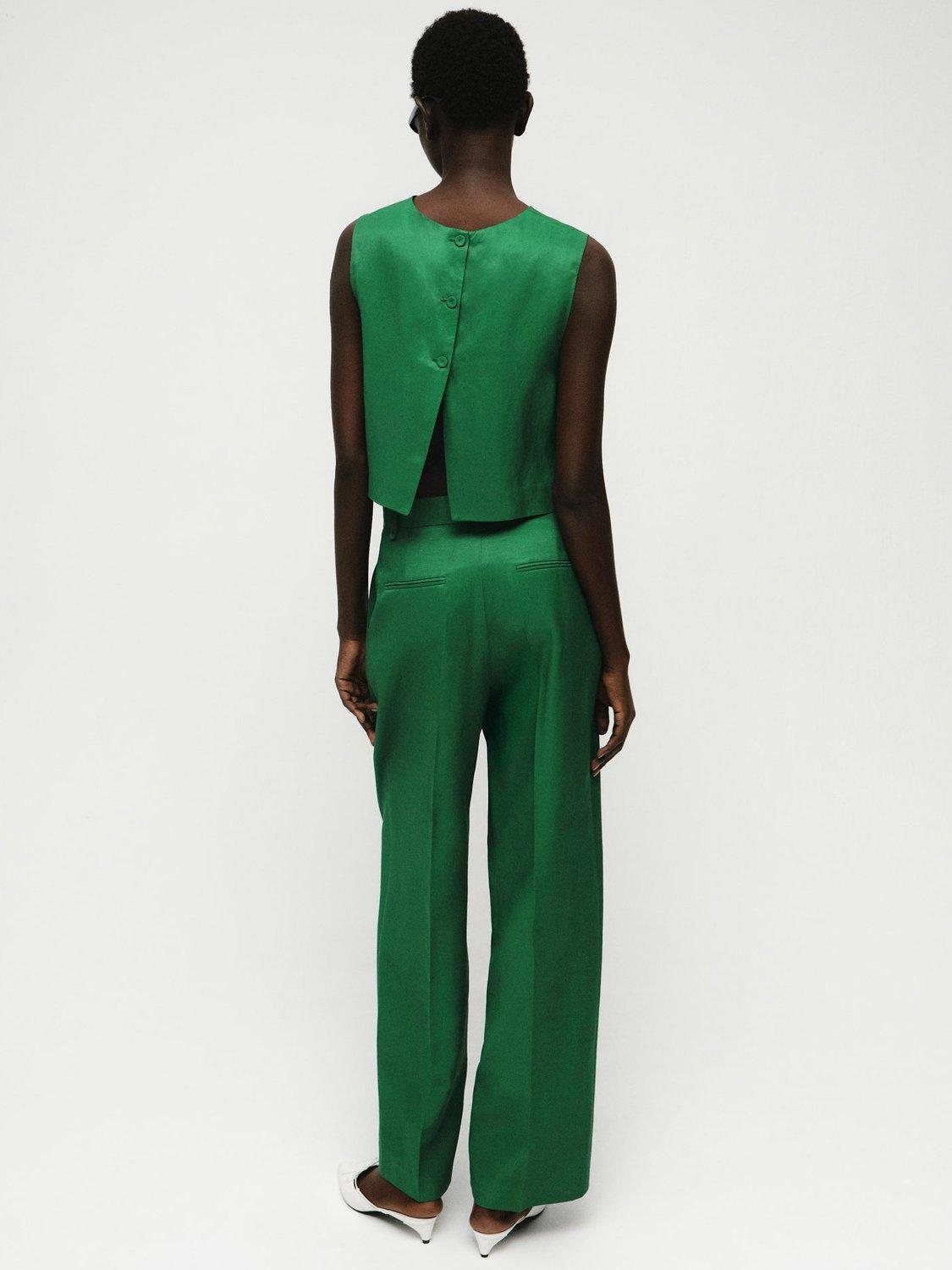 Product image 3 of 4, which shows Mango Otero Satin Finish Trousers, Bright Green, 10
