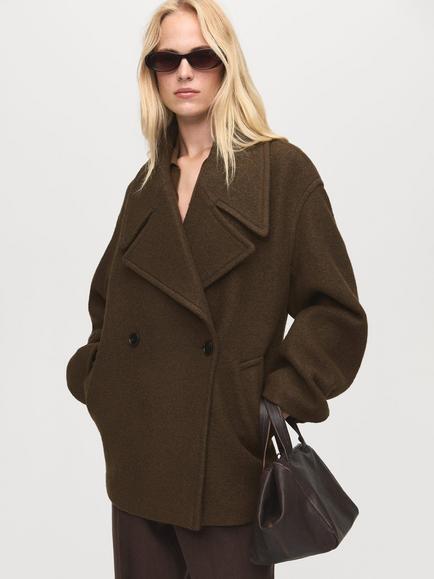 Mango Lowi Wool Blend Coat, Khaki