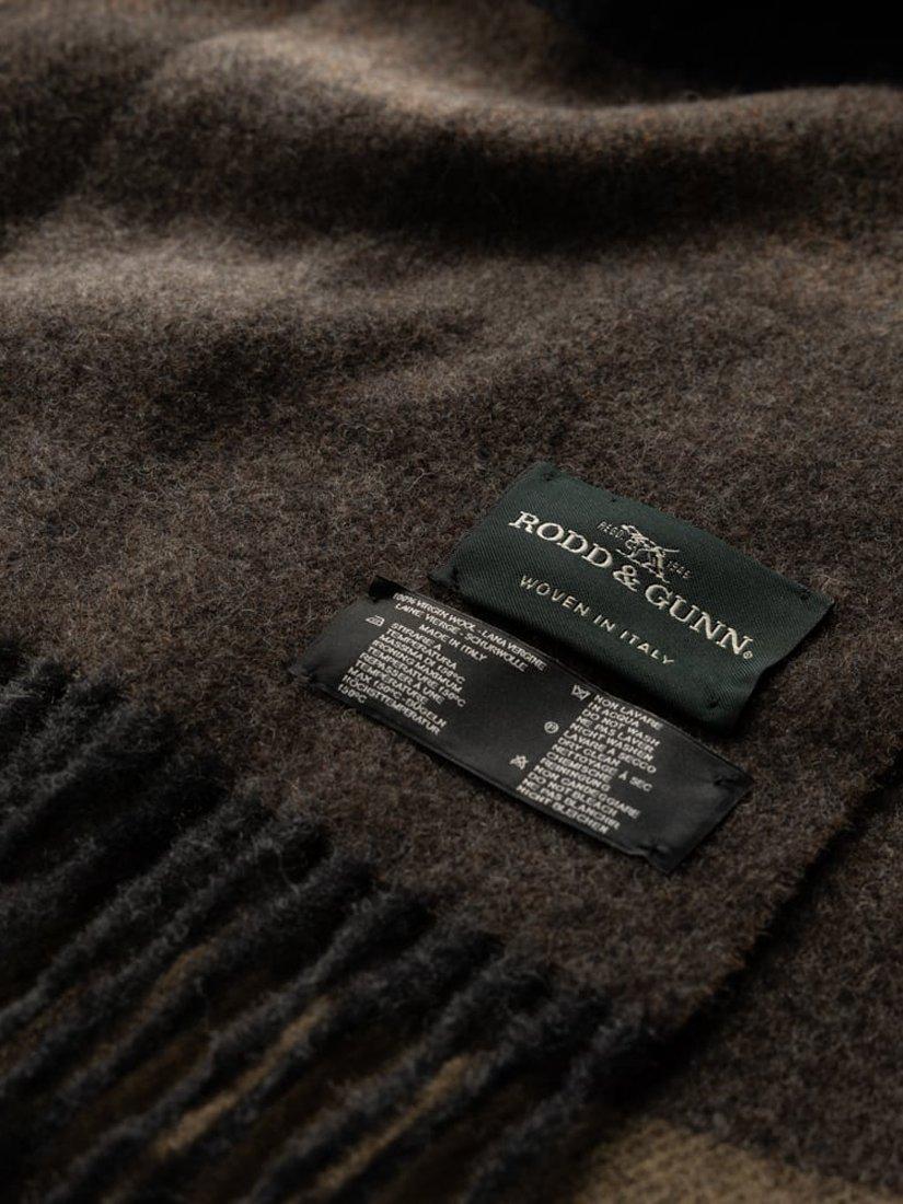 Product image 3 of 11, which shows Rodd & Gunn Wool Tartan Jervois Road Rectangular Scarf, Earth, One Size