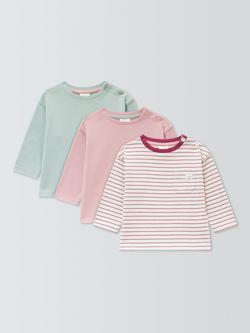 John Lewis Baby Long Sleeve T-Shirts, Pack of 3, Pink, Pink