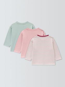John Lewis Baby Long Sleeve T-Shirts, Pack of 3, Pink - view 2, Pink