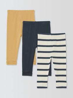John Lewis Baby's Cotton Blend Leggings, Pack of 3, Yellow - view 2, Yellow