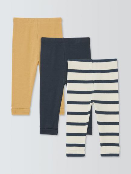 John Lewis Baby's Cotton Blend Leggings, Pack of 3, Yellow - view 2, Yellow