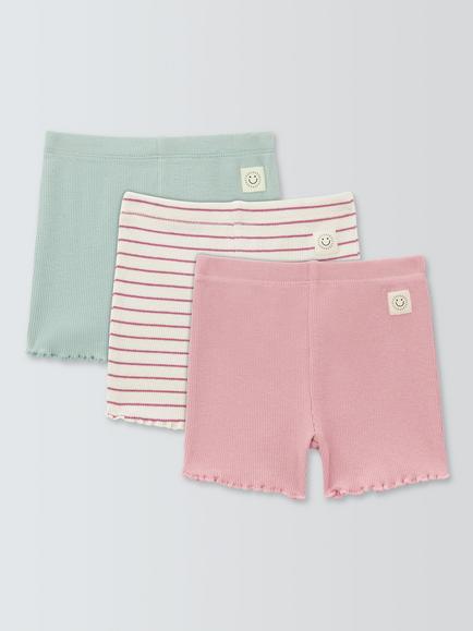 John Lewis Baby Ribbed Cycling Shorts, Pack of 3, Multi, Multi