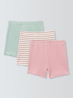 John Lewis Baby Ribbed Cycling Shorts, Pack of 3, Multi - view 2, Multi