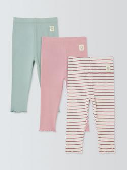 John Lewis Baby's Cotton Blend Leggings, Pack of 3, Pink, Pink