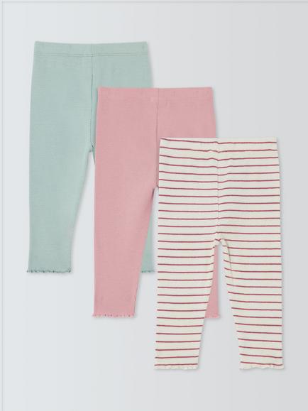 John Lewis Baby's Cotton Blend Leggings, Pack of 3, Pink - view 2, Pink