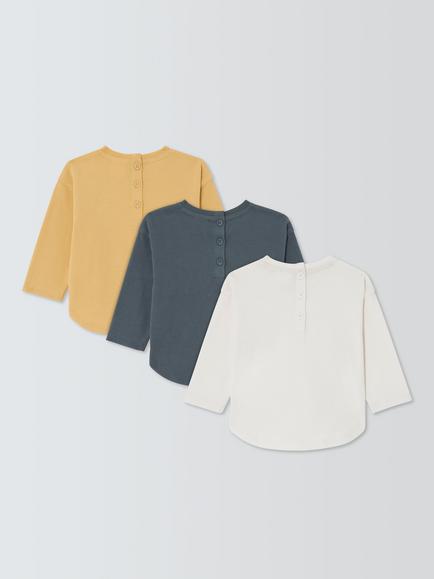 John Lewis Baby's Cotton Long Sleeve T-Shirts, Pack of 3, Yellow - view 2, Yellow