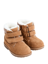 JoJo Maman Bébé Kids' Suede Double Strap Cosy Lined Boots, Brown