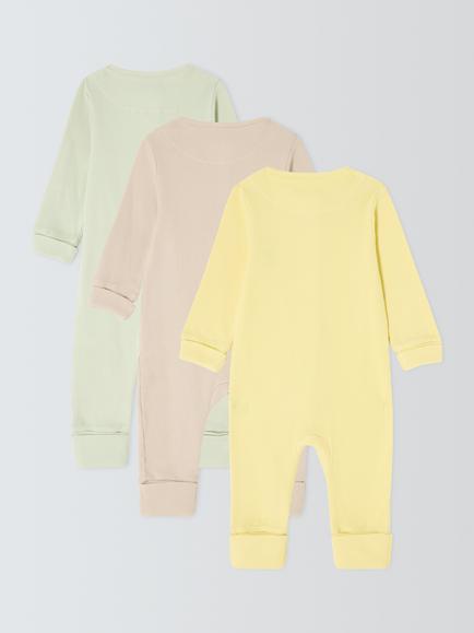 John Lewis Baby Ribbed Embroidered Two Way Zip Sleepsuit, Pack of 3, Multi - view 2, Multi
