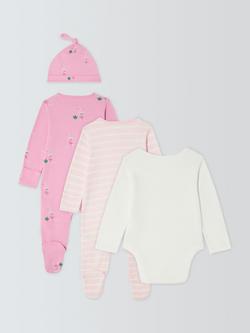 John Lewis Baby Flamingo Sleepsuit, Bodysuit and Hat Set, Pink - view 2, Pink