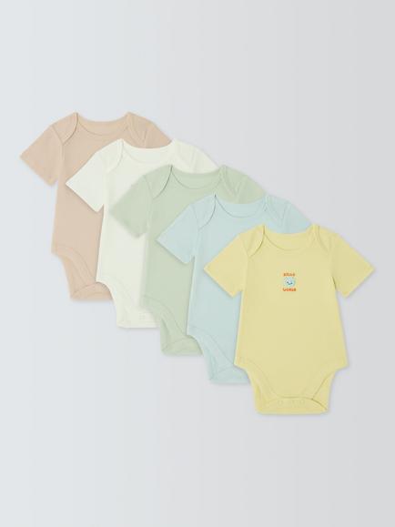 John Lewis Baby Ribbed Motif Bodysuits, Pack of 5, Natural, Natural