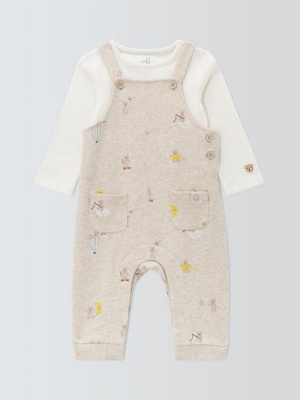 John Lewis Baby Teddy Bodysuit and Dungarees Set, Natural, Natural