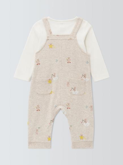 John Lewis Baby Teddy Bodysuit and Dungarees Set, Natural - view 2, Natural