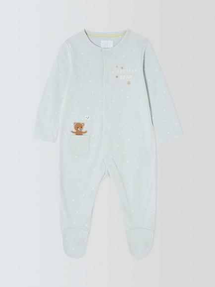 John Lewis Baby Brother Bear Dot Sleepsuit, Blue, Blue