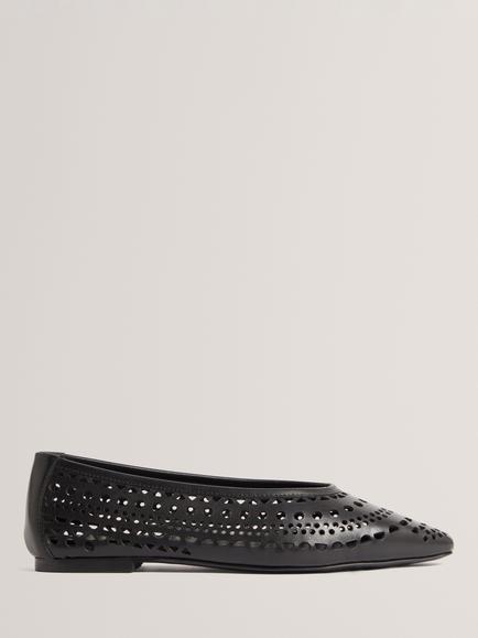 Ted Baker Laurry Leather Cut Out Ballerina Pumps, Black, Black