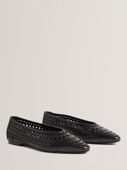 Ted Baker Laurry Leather Cut Out Ballerina Pumps, Black - view 2, Black