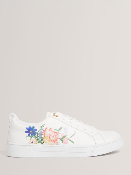 Ted Baker Kaila Floral Detail Lace Up Trainers, White, White