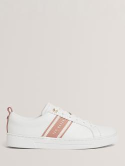 Ted Baker Bailly Branded Stripe Leather Trainers, White/Multi, White/Multi