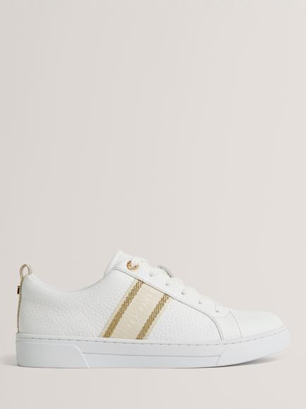 Ted Baker Bailly Branded Stripe Leather Trainers, White/Multi, White/Multi