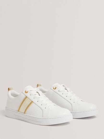 Ted Baker Bailly Branded Stripe Leather Trainers, White/Multi - view 2, White/Multi