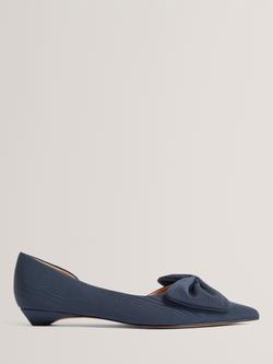Ted Baker Soufiya Satin Bow Detail Kitten Heel Court Shoes, Navy, Navy