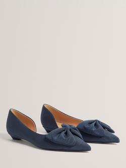 Ted Baker Soufiya Satin Bow Detail Kitten Heel Court Shoes, Navy - view 2, Navy