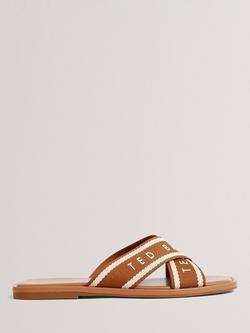 Ted Baker Ashika Cross Strap Logo Sandals, Brown, Brown